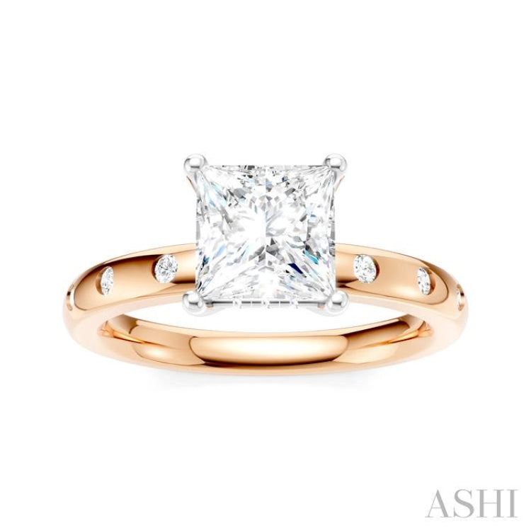 1/6 Ctw Akari Princess Shape Round Cut Diamond Semi-Mount Engagement Ring in 14K Rose and White Gold