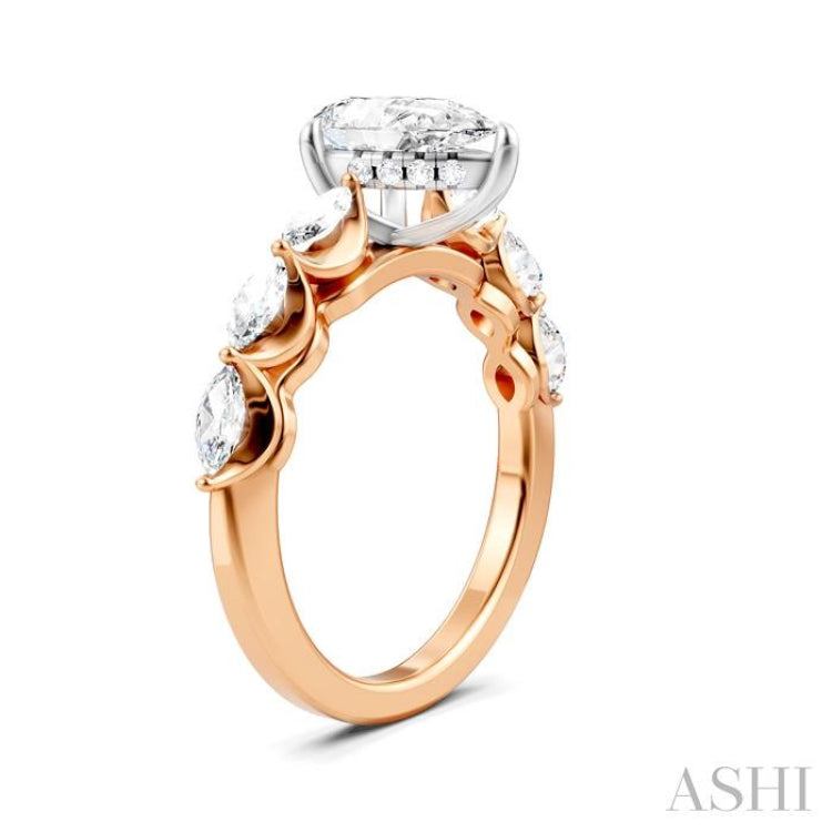 5/8 Ctw Pear Shape Marquise and Round Cut Diamond Semi-Mount Engagement Ring in 14K Rose and White Gold