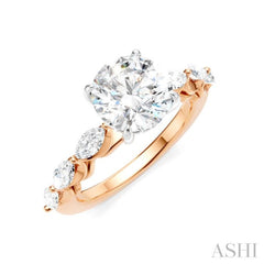 3/4 Ctw Round Shape Marquise and Round Cut Diamond Semi-Mount Engagement Ring in 14K Rose and White Gold