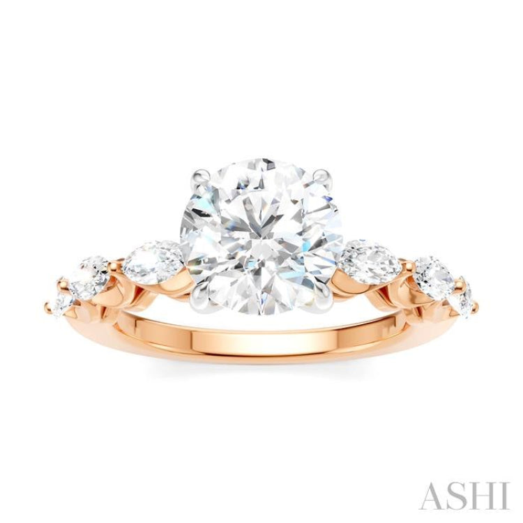 3/4 Ctw Round Shape Marquise and Round Cut Diamond Semi-Mount Engagement Ring in 14K Rose and White Gold