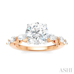 3/4 Ctw Round Shape Marquise and Round Cut Diamond Semi-Mount Engagement Ring in 14K Rose and White Gold