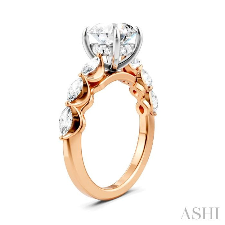 3/4 Ctw Round Shape Marquise and Round Cut Diamond Semi-Mount Engagement Ring in 14K Rose and White Gold