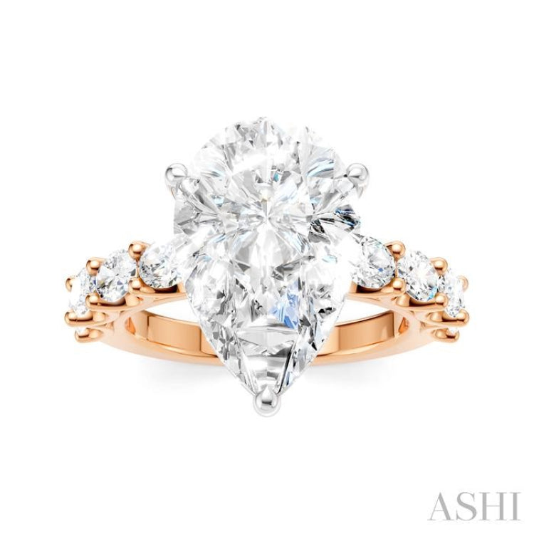 1 1/3 Ctw Pear Shape Oval and Round Cut Diamond Semi-Mount Engagement Ring in 14K Rose and White Gold
