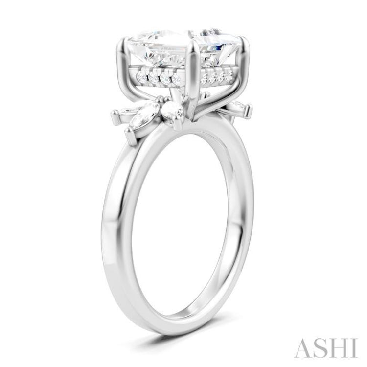 1/2 Ctw Akari Princess Shape Marquise and Round Cut Diamond Semi-Mount Engagement Ring in 14K White Gold