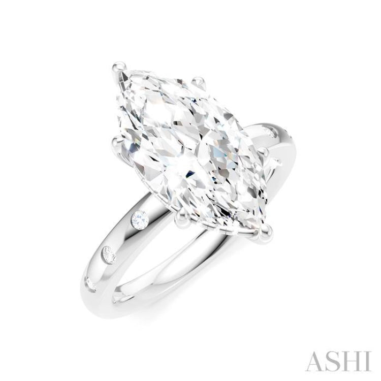1/6 Ctw Akari Marquise Shape Round Cut Diamond Semi-Mount Engagement Ring in 14K White Gold