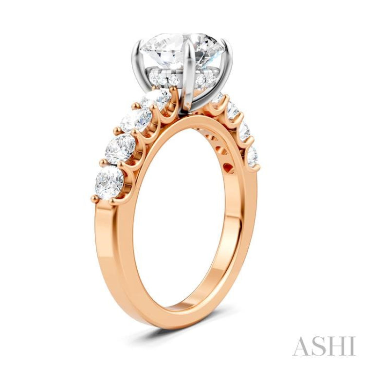 7/8 Ctw Round Shape Round Cut Diamond Semi-Mount Engagement Ring in 14K Rose and White Gold