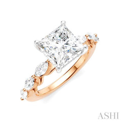 3/4 Ctw Princess Shape Marquise and Round Cut Diamond Semi-Mount Engagement Ring in 14K Rose and White Gold
