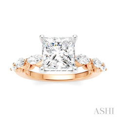 3/4 Ctw Princess Shape Marquise and Round Cut Diamond Semi-Mount Engagement Ring in 14K Rose and White Gold