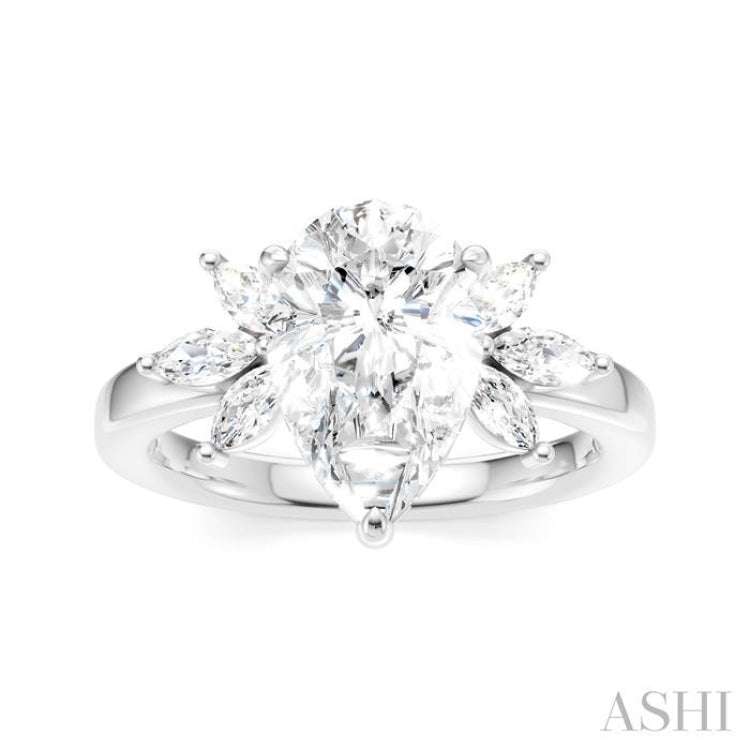 1/2 Ctw Akari Pear Shape Marquise and Round Cut Diamond Semi-Mount Engagement Ring in 14K White Gold