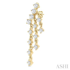 3/4 Ctw Round Cut Diamond Mini Chandelier Fashion Long Earrings in 14K Yellow Gold