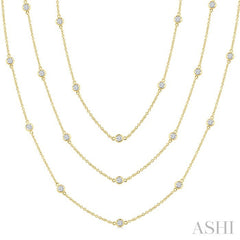 3 Ctw Bezel Set Round Cut Diamond 60-Inch Long Station Necklace in 14K Yellow Gold