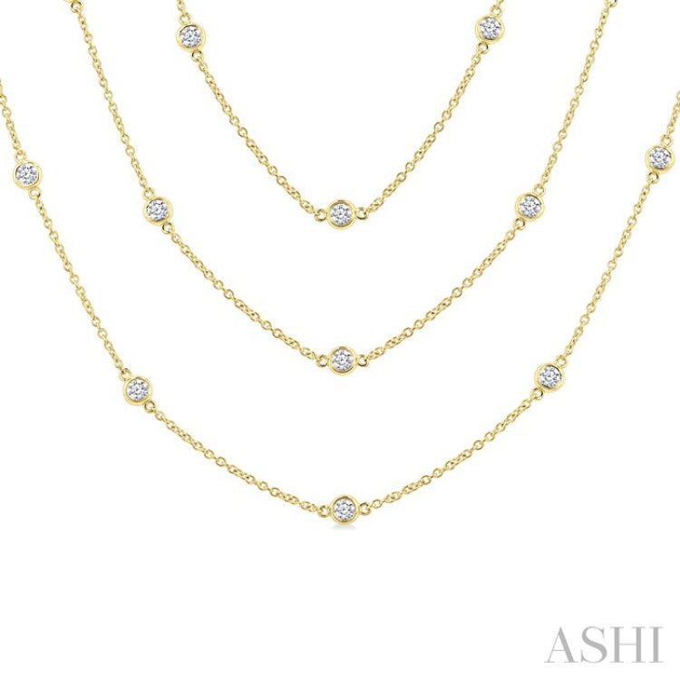 3 Ctw Bezel Set Round Cut Diamond 60-Inch Long Station Necklace in 14K Yellow Gold