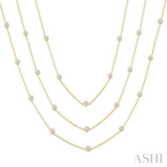 7 Ctw Bezel Set Round Cut Diamond 60-Inch Long Station Necklace in 14K Yellow Gold
