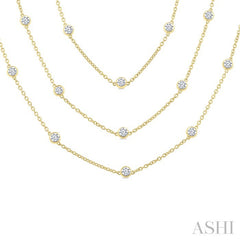 7 Ctw Bezel Set Round Cut Diamond 60-Inch Long Station Necklace in 14K Yellow Gold