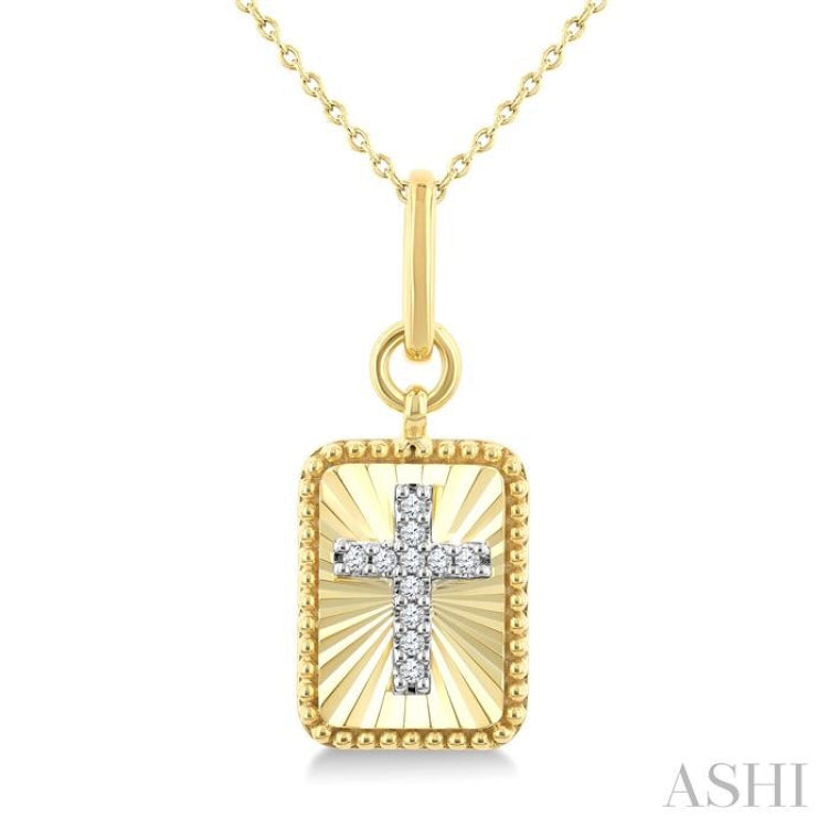 1/20 Ctw Latin Cross Round Cut Diamond Pirouette Rectangular Fluted Medallion Fashion Pendant With Chain in 10K Yellow and White Gold