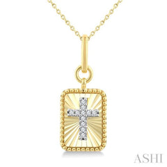 1/20 Ctw Latin Cross Round Cut Diamond Pirouette Rectangular Fluted Medallion Fashion Pendant With Chain in 10K Yellow and White Gold