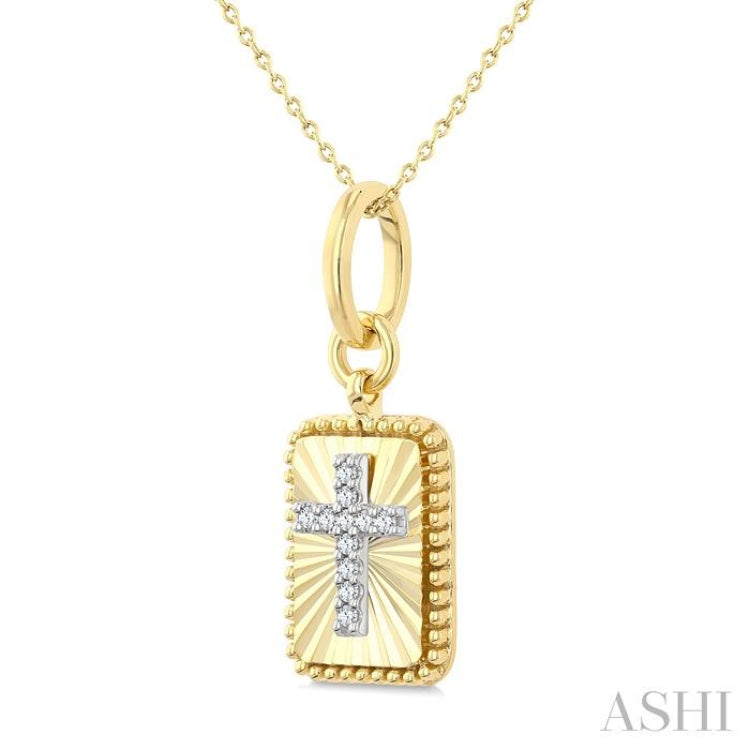 1/20 Ctw Latin Cross Round Cut Diamond Pirouette Rectangular Fluted Medallion Fashion Pendant With Chain in 10K Yellow and White Gold