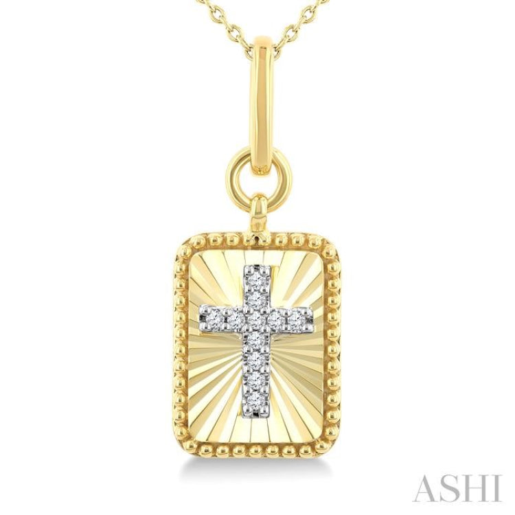 1/20 Ctw Latin Cross Round Cut Diamond Pirouette Rectangular Fluted Medallion Fashion Pendant With Chain in 10K Yellow and White Gold