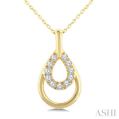 1/10 Ctw Overlay Pear Shaped Frame Round Cut Golden Glow Diamond Fashion Drop Petite Pendant With Chain in 10K Yellow Gold