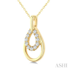 1/10 Ctw Overlay Pear Shaped Frame Round Cut Golden Glow Diamond Fashion Drop Petite Pendant With Chain in 10K Yellow Gold