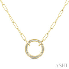 1/10 Ctw Circle Round Cut Diamond Fashion Pendant With Paperclip Chain in Yellow Gold Vermeil