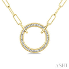 1/10 Ctw Circle Round Cut Diamond Fashion Pendant With Paperclip Chain in Yellow Gold Vermeil