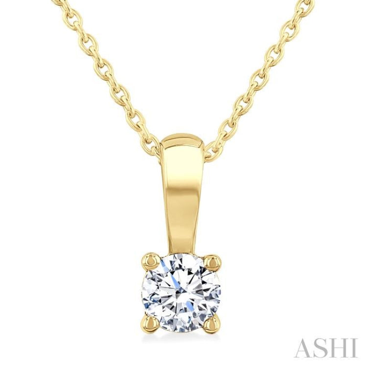 1/3 Ctw Prong Set Round Cut Diamond Solitaire Pendant With Chain in 14K Yellow Gold