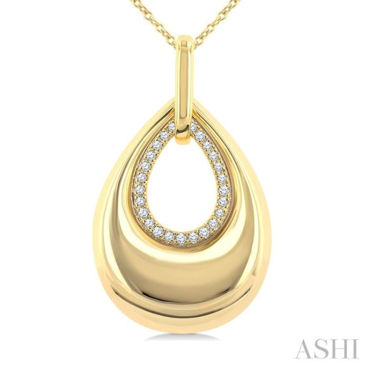1/20 Ctw Bold Open Window Teardrop Round Cut Golden Glow Diamond Aeris Gold Fashion Pendant With Chain in 10K Yellow Gold