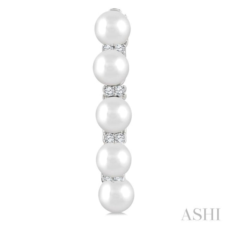 1/6 Ctw 4MM White Pearl and Round Cut Diamond Fashion Hoop Earrings in 10K White Gold