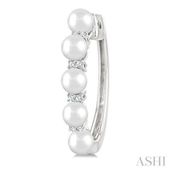 1/6 Ctw 4MM White Pearl and Round Cut Diamond Fashion Hoop Earrings in 10K White Gold