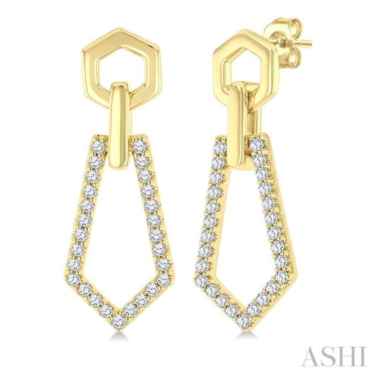 1/3 Ctw Hexagon & Pentagon Link Round Cut Diamond Fashion Earrings in 10K Yellow Gold