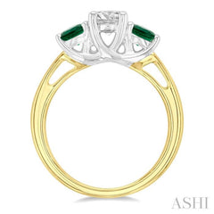 4.30 MM Round Shape Emerald and 5/8 Ctw Past Present and Future Round Cut Diamond Precious Ring in 14K Yellow and White Gold