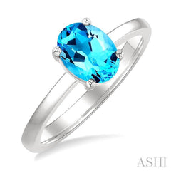 8X6 MM Oval Cut Blue Topaz Semi-Precious Solitaire Ring in 14K White Gold