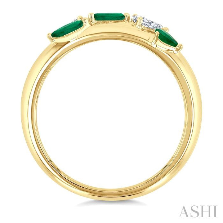 4X3 MM Pear and 4X2 MM Marquise shape Emerald and 1/4 Ctw Pear Cut Diamond Fashion Band in 14K Yellow Gold
