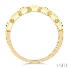 4X3 MM Octagonal Shape Emerald and 5/8 Ctw Emerald Cut Diamond 7 Stone Bezel Set Precious Fashion Band in 14K Yellow Gold