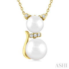 6&7 MM Cultured Pearl and 1/20 Ctw Round Cut Diamond Cat Shape Petite Fashion Pendant With Chain in 10K Yellow Gold