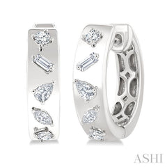 1/3 Ctw Mixed Cut Diamond Fashion Hoop Earrings in 14K White Gold