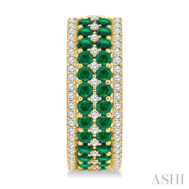 3/4 Ctw 2.00MM Round Cut Emerald and Round Cut Diamond Precious Hoop Earring in 14K Yellow Gold