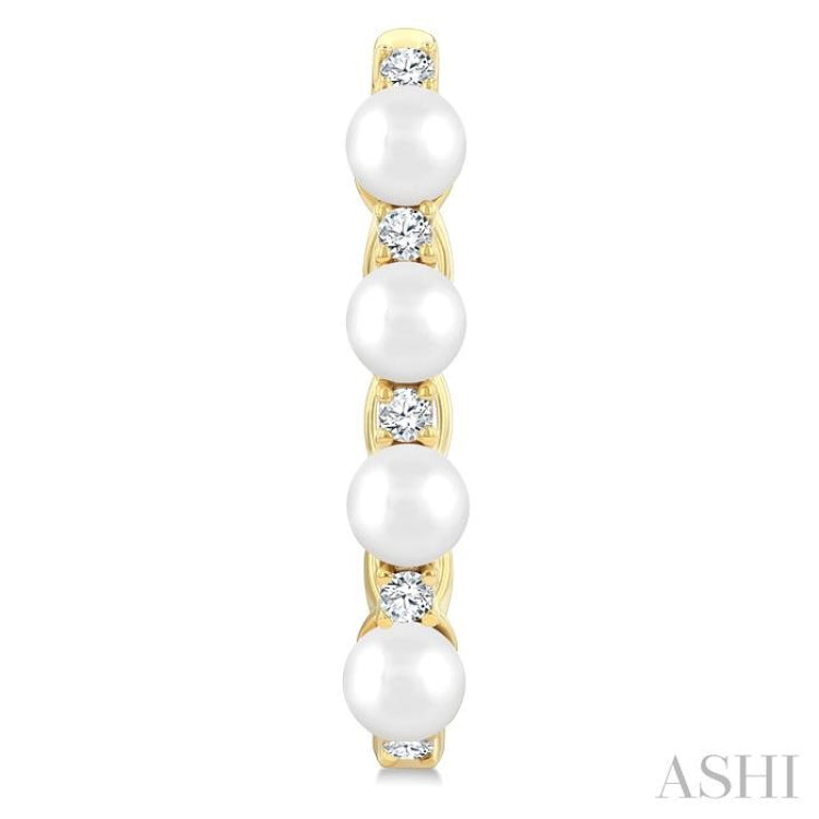1/4 Ctw 4MM Cultured Pearl and Round Cut Diamond Fashion Hoop Earrings in 14K Yellow Gold