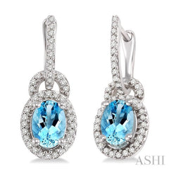 7x5 MM Oval Cut Aquamarine and 1/3 Ctw Round Cut Diamond Earrings in 14K White Gold