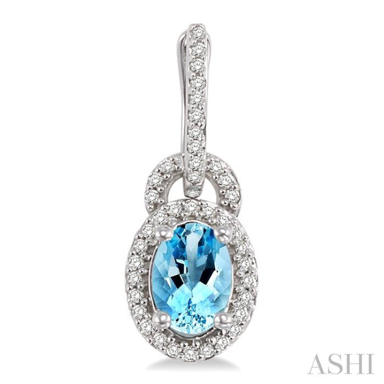 7x5 MM Oval Cut Aquamarine and 1/3 Ctw Round Cut Diamond Earrings in 14K White Gold