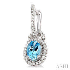 7x5 MM Oval Cut Aquamarine and 1/3 Ctw Round Cut Diamond Earrings in 14K White Gold