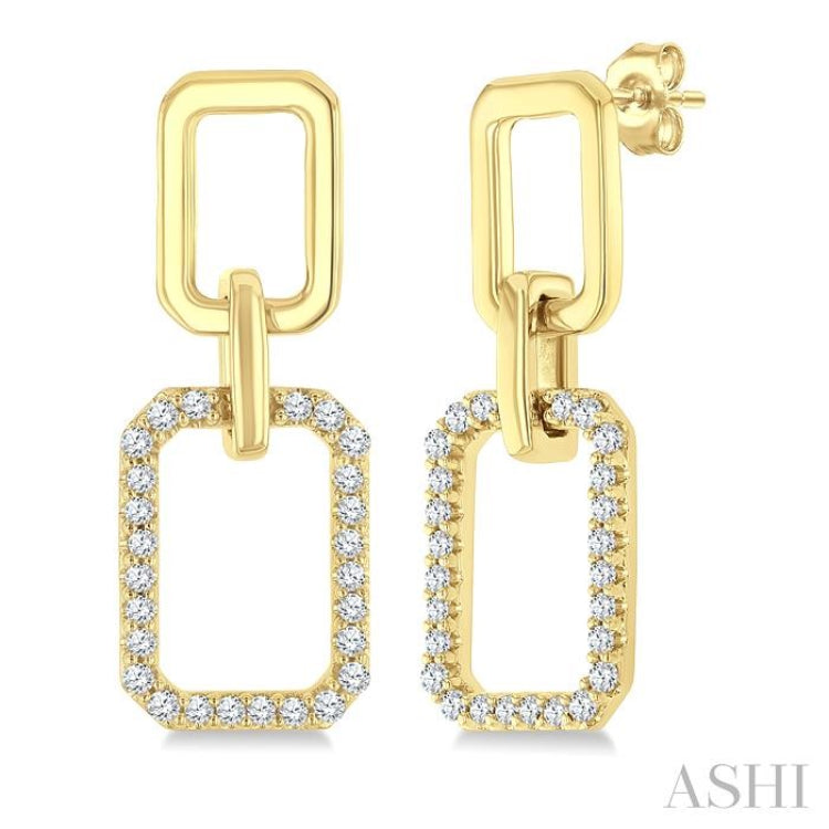 1/3 Ctw Octagonal Shape Link Round Cut Diamond Fashion Earrings in 10K Yellow Gold