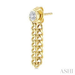 1/3 Ctw Bezel Set Oval Cut Diamond Curb Link Chain Dangler Fashion Earrings in 14K Yellow Gold