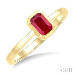 6X4 MM Octagon Shape Ruby Precious Solitaire Ring in 14K Yellow Gold