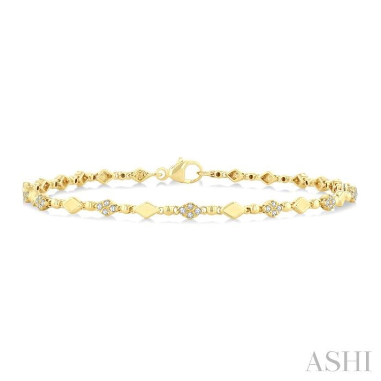 1/4 Ctw Kite Mount & Bead Link Round Cut Bead Bijoux Diamond Fashion Bracelet in 10K Yellow Gold