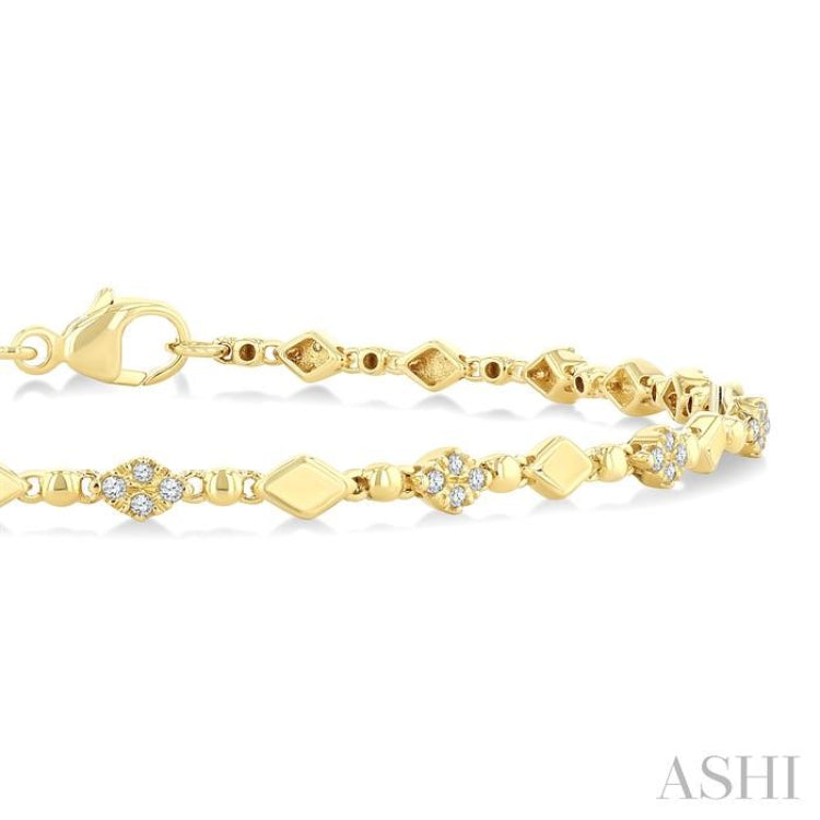 1/4 Ctw Kite Mount & Bead Link Round Cut Bead Bijoux Diamond Fashion Bracelet in 10K Yellow Gold