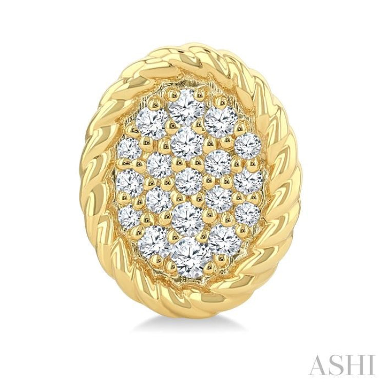 1/5 Ctw Oval Shape Rope Border Round Cut Diamond Fashion Stud Earrings in 10K Yellow Gold