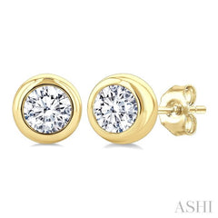 3/4 Ctw Bezel Set Round Cut Diamond Stud Earrings in 14K Yellow Gold