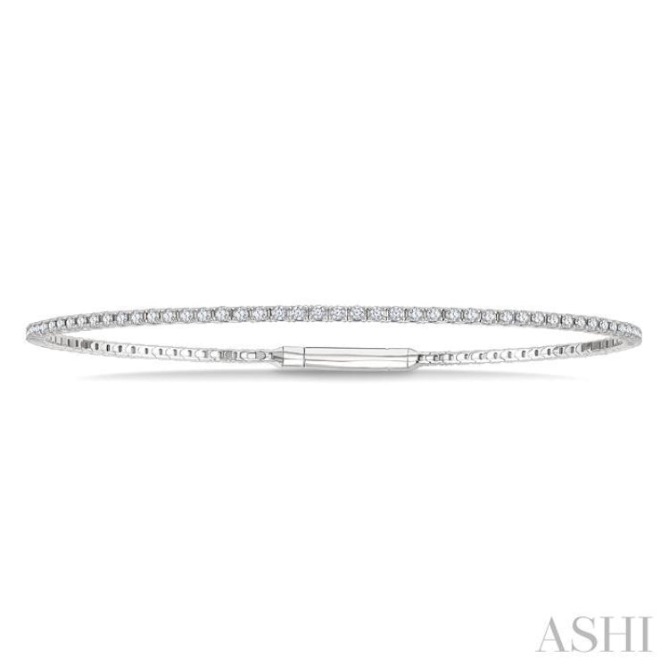 1 Ctw Round Cut Diamond Fullway Straight Flex Bangle in 14K White Gold